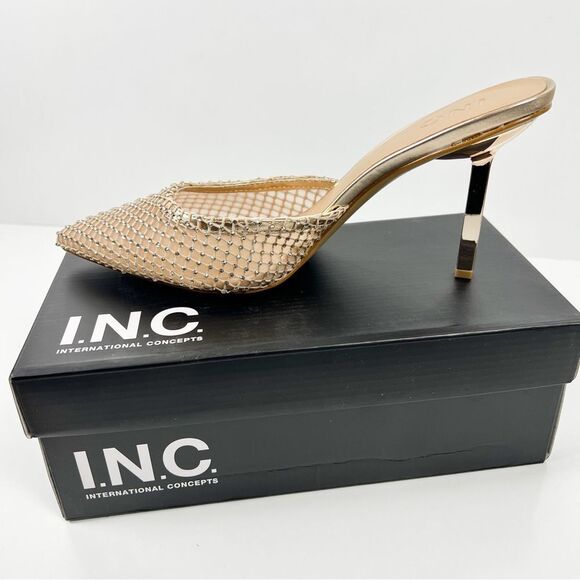 INC Emory Heels Rhinestone Mesh Slide Gold Stiletto Pointed Toe Size 11M NEW - Picture 3 of 10
